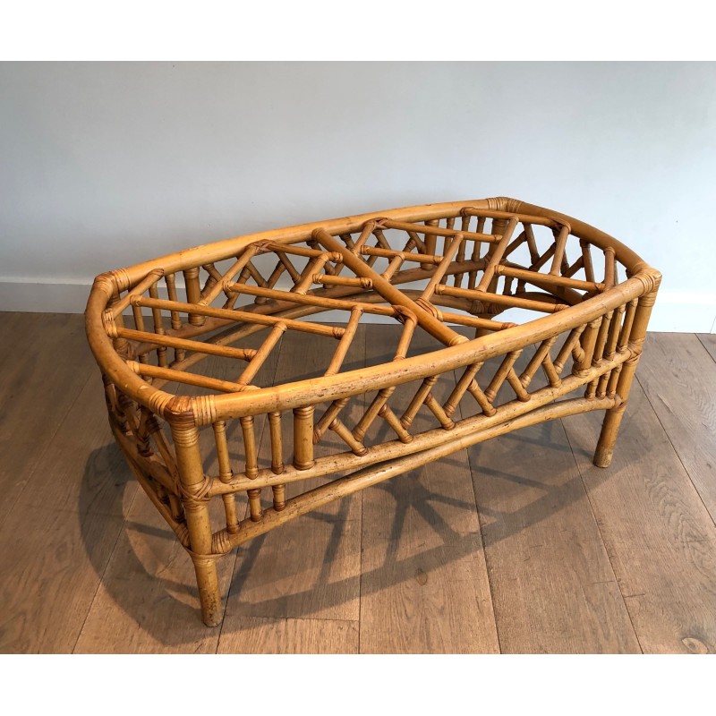Rattan and Bamboo Coffee Table with Openwork Lattice Decor | Maison Barrois