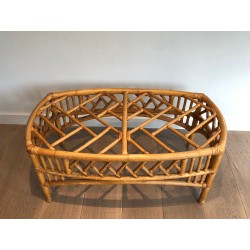 Rattan and Bamboo Coffee Table with Openwork Lattice Decor | Maison Barrois