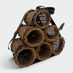 Bottle Rack in Woven Wicker and Leather with Six Pyramid-F | Maison Barrois