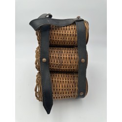 Bottle Rack in Woven Wicker and Leather with Six Pyramid-F | Maison Barrois
