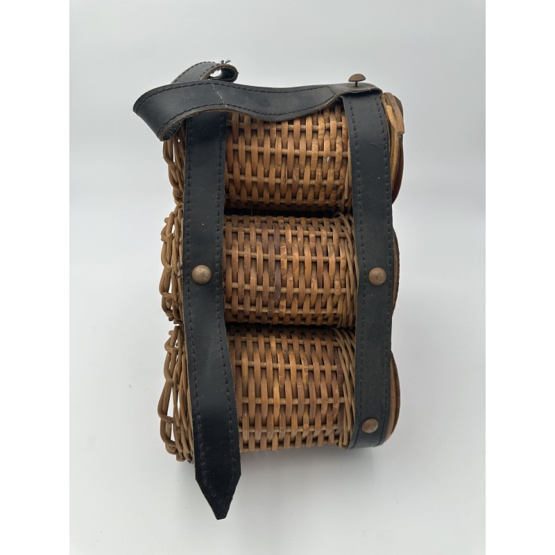 Bottle Rack in Woven Wicker and Leather with Six Pyramid-F | Maison Barrois