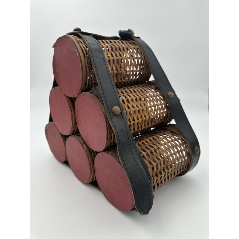 Bottle Rack in Woven Wicker and Leather with Six Pyramid-F | Maison Barrois