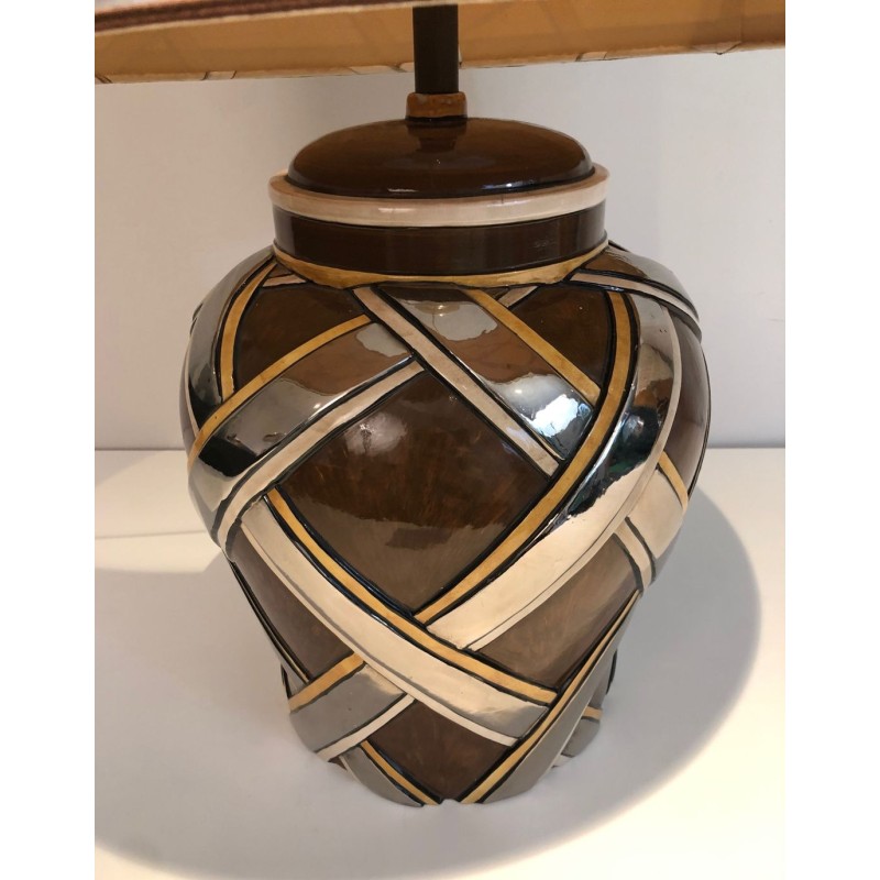Important Pair of Ceramic Table Lamps, French Work, circa 1970