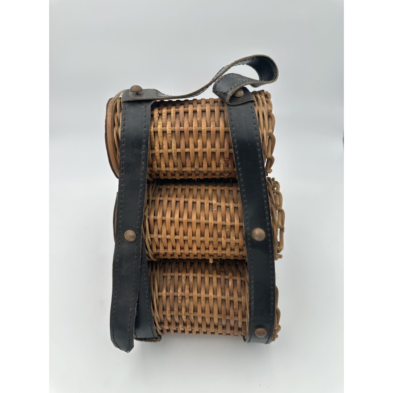Bottle Rack in Woven Wicker and Leather with Six Pyramid-F | Maison Barrois