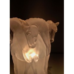 Lucite Table Lamp with Horse Figures, in the Style of Maison Lalique, French Work, circa 1970