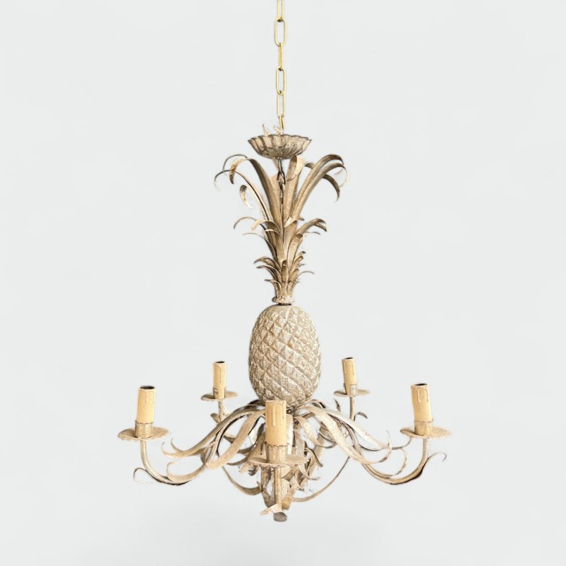 Pineapple Chandelier in Cream and Silvered Patinated Tole | Maison Barrois
