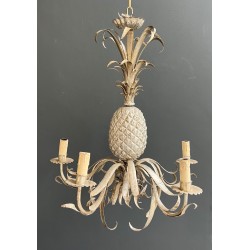 Pineapple Chandelier in Cream and Silvered Patinated Tole | Maison Barrois