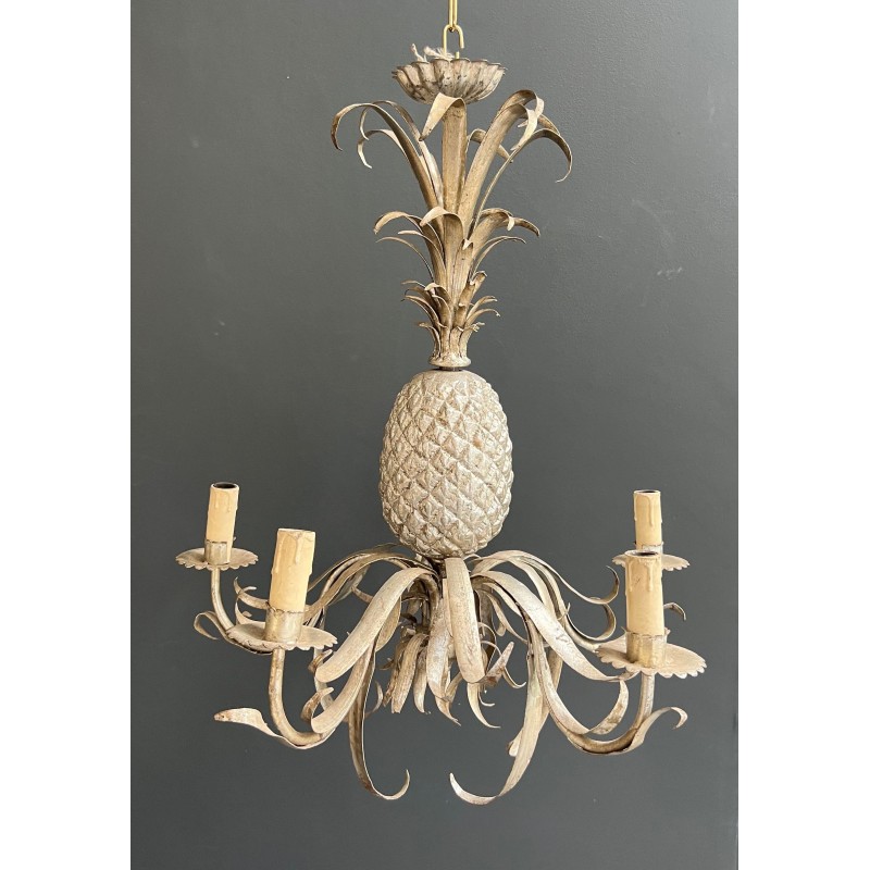 Pineapple Chandelier in Cream and Silvered Patinated Tole | Maison Barrois