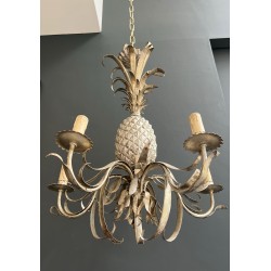 Pineapple Chandelier in Cream and Silvered Patinated Tole | Maison Barrois