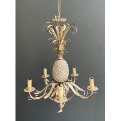 Pineapple Chandelier in Cream and Silvered Patinated Tole | Maison Barrois