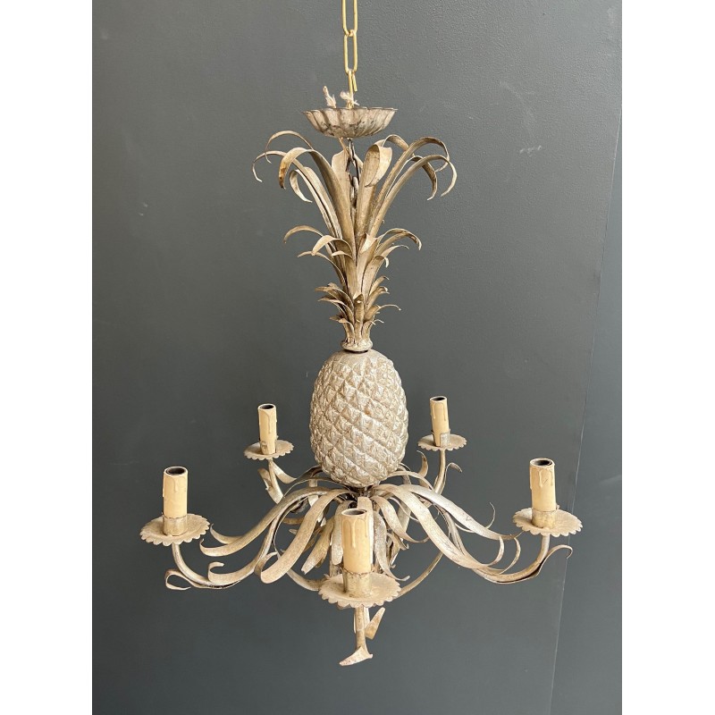Pineapple Chandelier in Cream and Silvered Patinated Tole | Maison Barrois