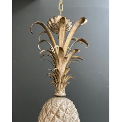 Pineapple Chandelier in Cream and Silvered Patinated Tole | Maison Barrois