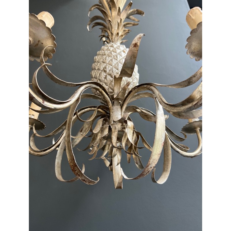 Pineapple Chandelier in Cream and Silvered Patinated Tole | Maison Barrois