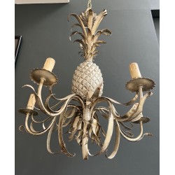 Pineapple Chandelier in Cream and Silvered Patinated Tole | Maison Barrois