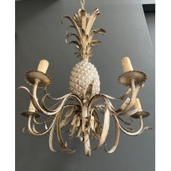 Pineapple Chandelier in Cream and Silvered Patinated Tole | Maison Barrois