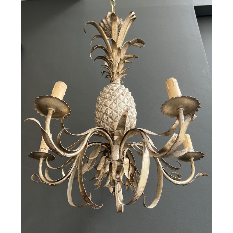 Pineapple Chandelier in Cream and Silvered Patinated Tole | Maison Barrois