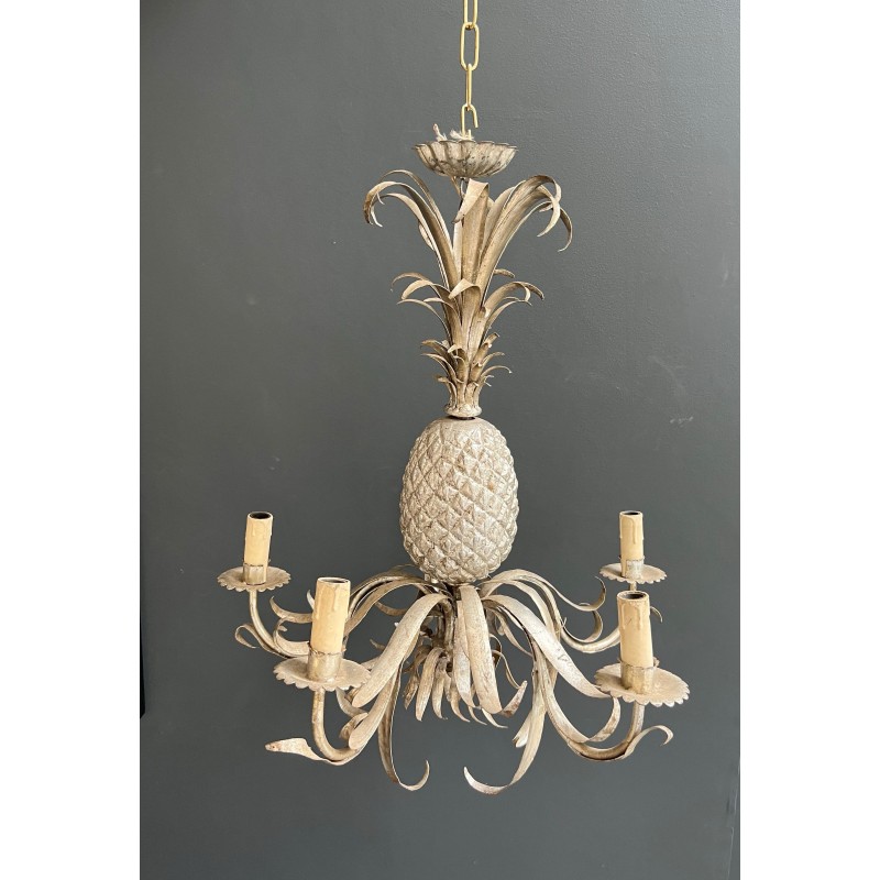 Pineapple Chandelier in Cream and Silvered Patinated Tole | Maison Barrois