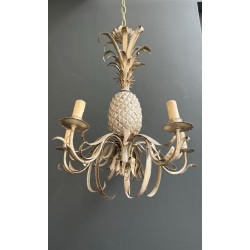 Pineapple Chandelier in Cream and Silvered Patinated Tole | Maison Barrois