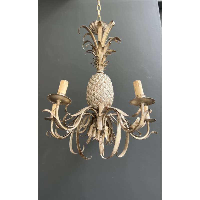 Pineapple Chandelier in Cream and Silvered Patinated Tole | Maison Barrois