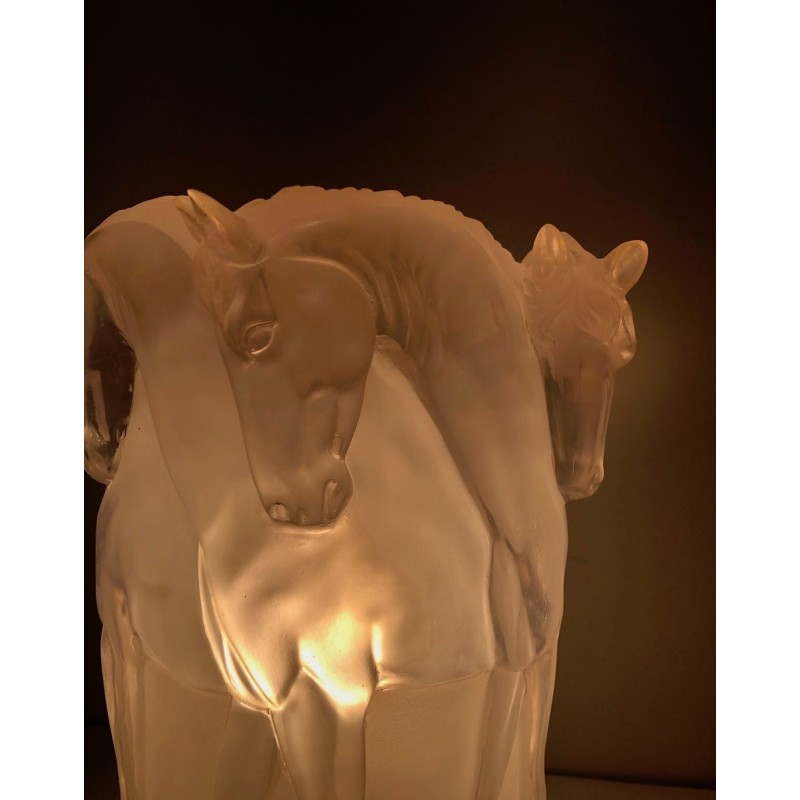 Lucite Table Lamp with Horse Figures, in the Style of Maison Lalique, French Work, circa 1970