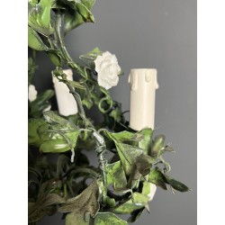 Chandelier in Painted Tole with Green Foliage and White Po | Maison Barrois