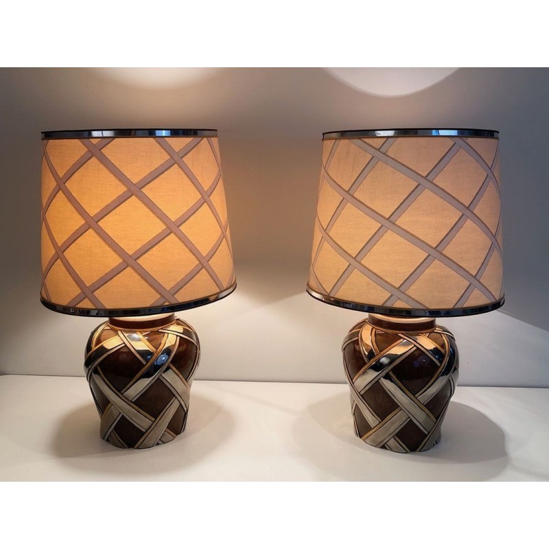 Important Pair of Ceramic Table Lamps, French Work, circa 1970