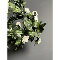 Chandelier in Painted Tole with Green Foliage and White Po | Maison Barrois