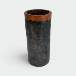Cylindrical Brutalist Ceramic Vase, Textured Black Body an | Maison Barrois