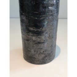 Cylindrical Brutalist Ceramic Vase, Textured Black Body an | Maison Barrois