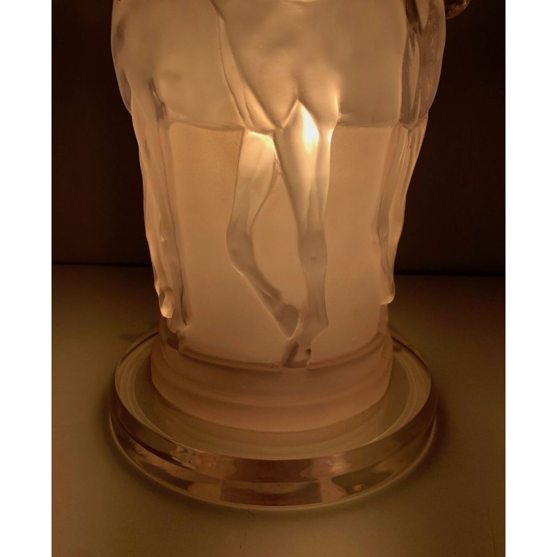 Lucite Table Lamp with Horse Figures, in the Style of Maison Lalique, French Work, circa 1970