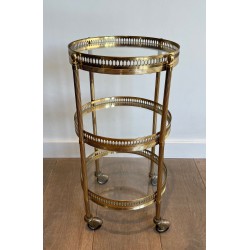 Round Brass Bar Cart with Three Glass Tiers and Openwork, | Maison Barrois