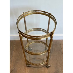 Round Brass Bar Cart with Three Glass Tiers and Openwork, | Maison Barrois