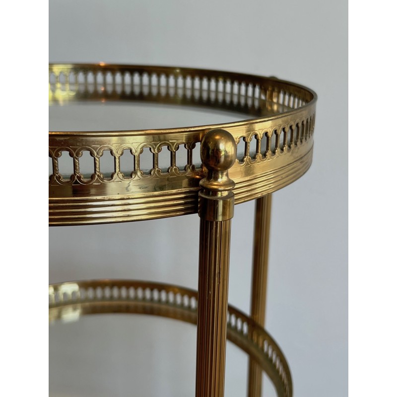 Round Brass Bar Cart with Three Glass Tiers and Openwork, | Maison Barrois