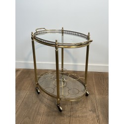 Oval Brass Bar Cart, Pinecone Finials, Bottle Holder and L | Maison Barrois