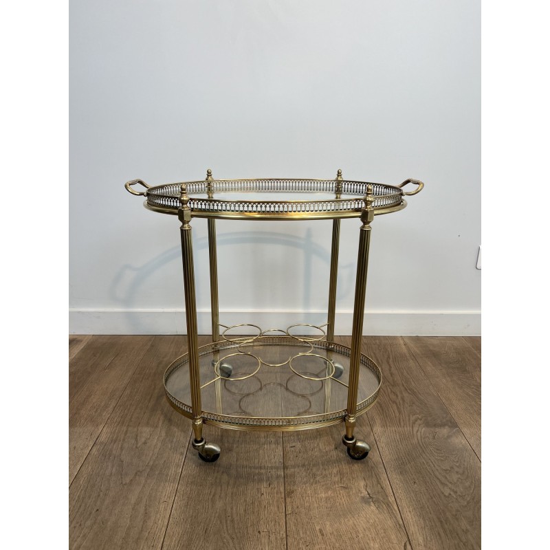 Oval Brass Bar Cart, Pinecone Finials, Bottle Holder and L | Maison Barrois