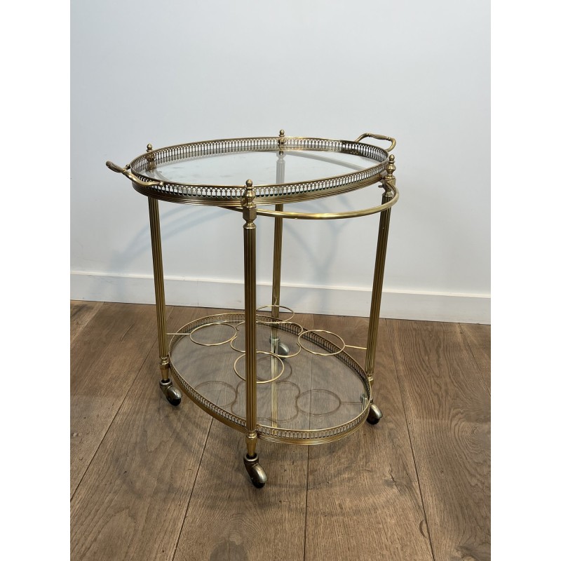 Oval Brass Bar Cart, Pinecone Finials, Bottle Holder and L | Maison Barrois