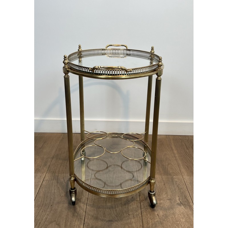 Oval Brass Bar Cart, Pinecone Finials, Bottle Holder and L | Maison Barrois