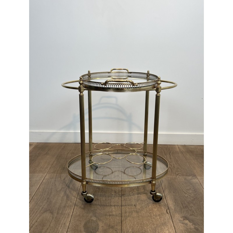 Oval Brass Bar Cart, Pinecone Finials, Bottle Holder and L | Maison Barrois