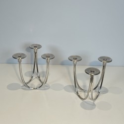 Pair of Candlesticks with Three Lights in Chrome Metal, Mo | Maison Barrois
