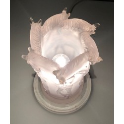 Lucite Table Lamp with Horse Figures, in the Style of Maison Lalique, French Work, circa 1970