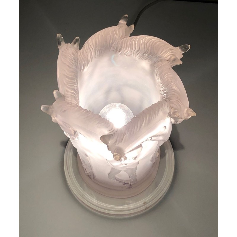 Lucite Table Lamp with Horse Figures, in the Style of Maison Lalique, French Work, circa 1970