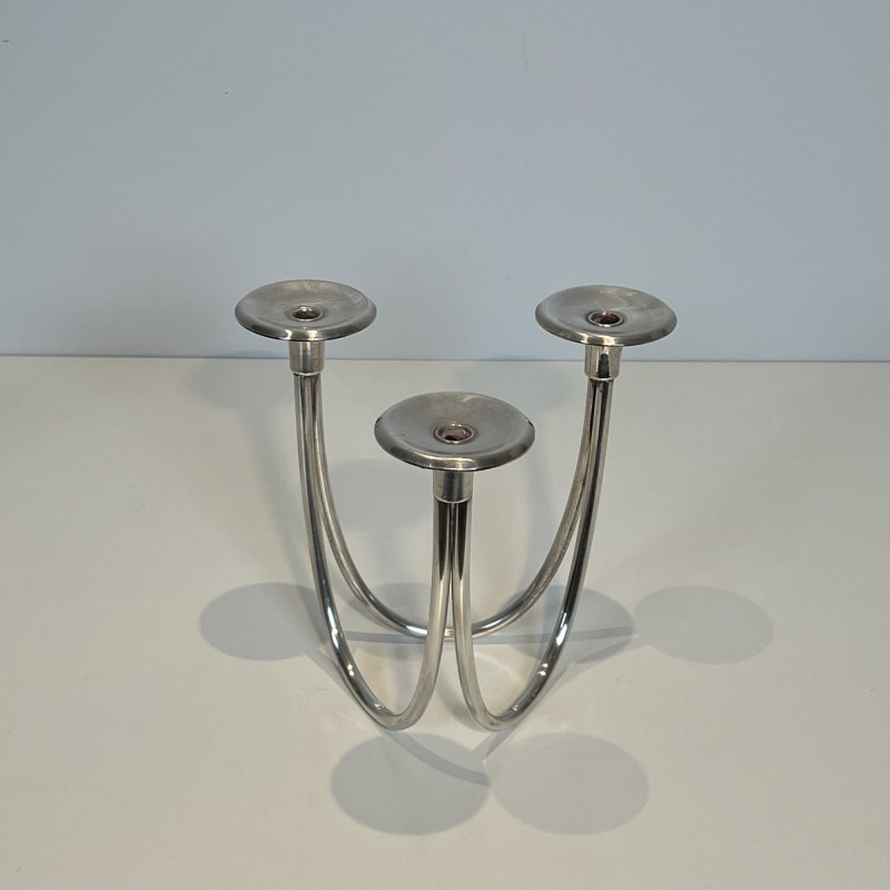 Pair of Candlesticks with Three Lights in Chrome Metal, Mo | Maison Barrois