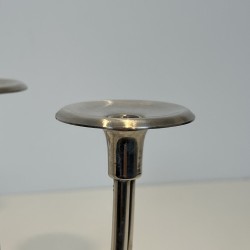 Pair of Candlesticks with Three Lights in Chrome Metal, Mo | Maison Barrois