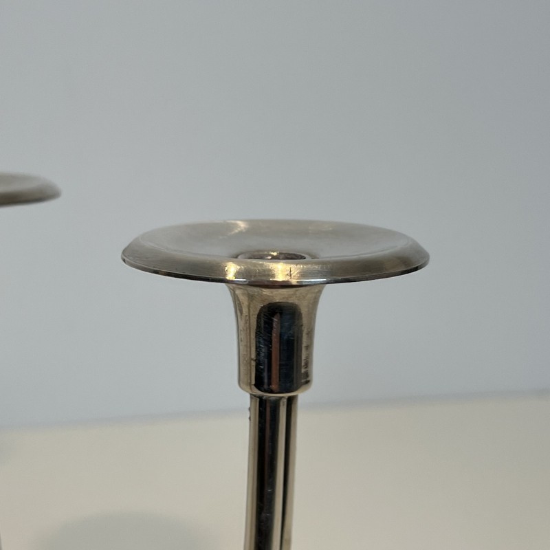 Pair of Candlesticks with Three Lights in Chrome Metal, Mo | Maison Barrois