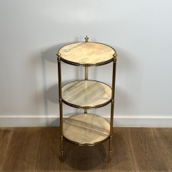Pedestal Table with Three Veined White Marble Tiers Encircled by Beaded Friezes, Maison Jansen, Circa 1940