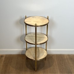 Pedestal Table with Three Veined White Marble Tiers Encircled by Beaded Friezes, Maison Jansen, Circa 1940