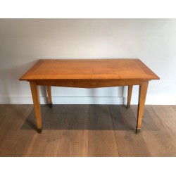 Cherrywood Coffee Table with Tapered Legs and Brass Sabots | Maison Barrois