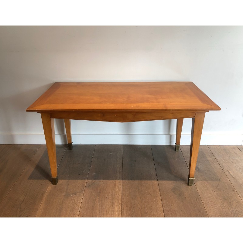 Cherrywood Coffee Table with Tapered Legs and Brass Sabots | Maison Barrois