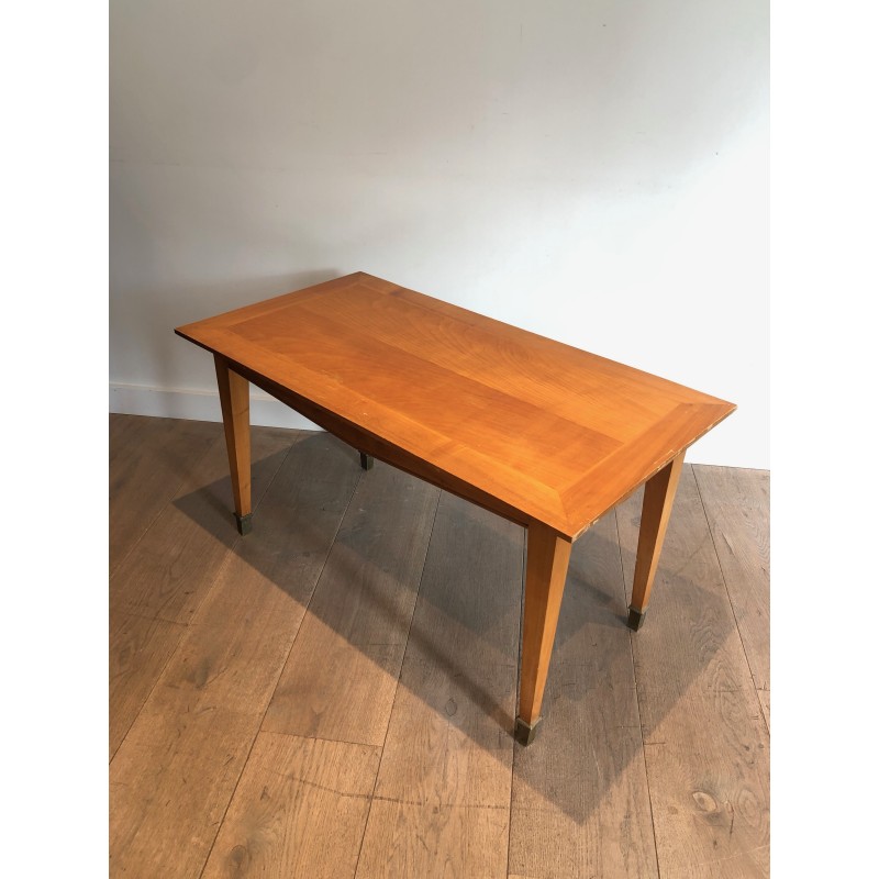 Cherrywood Coffee Table with Tapered Legs and Brass Sabots | Maison Barrois