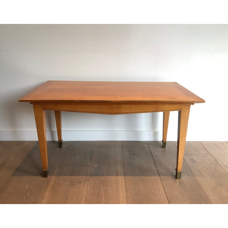 Cherrywood Coffee Table with Tapered Legs and Brass Sabots | Maison Barrois